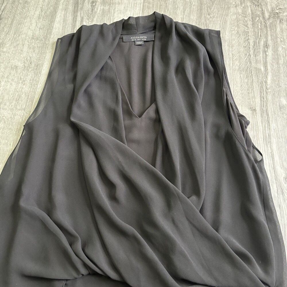 All Saints Cathea Dress Women Size 6 US, 38 EU Black Sleeveless Chiffon Drape - Picture 5 of 10